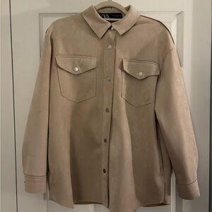 Zara Beige Suede oversized Utility Jacket